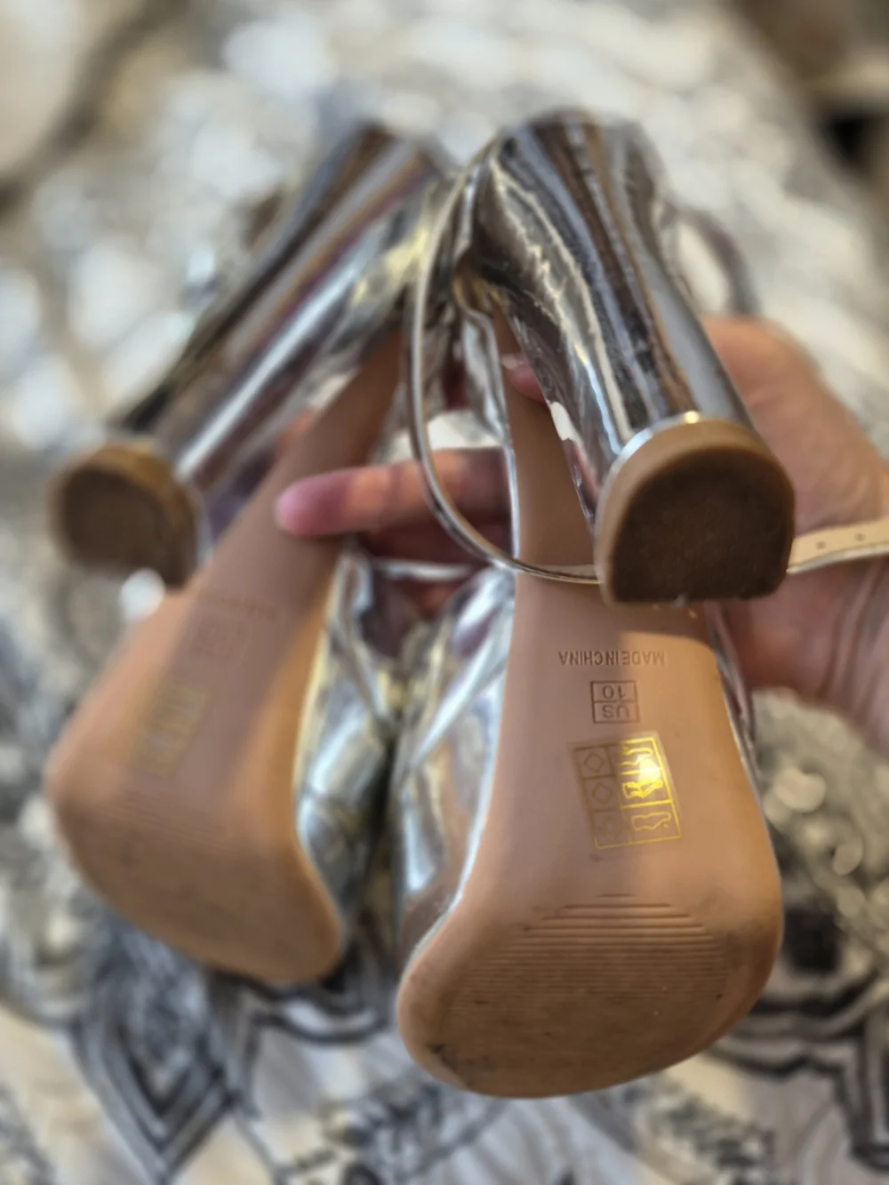 Size 10 Silver High Platform Sandals with Ankle Strap